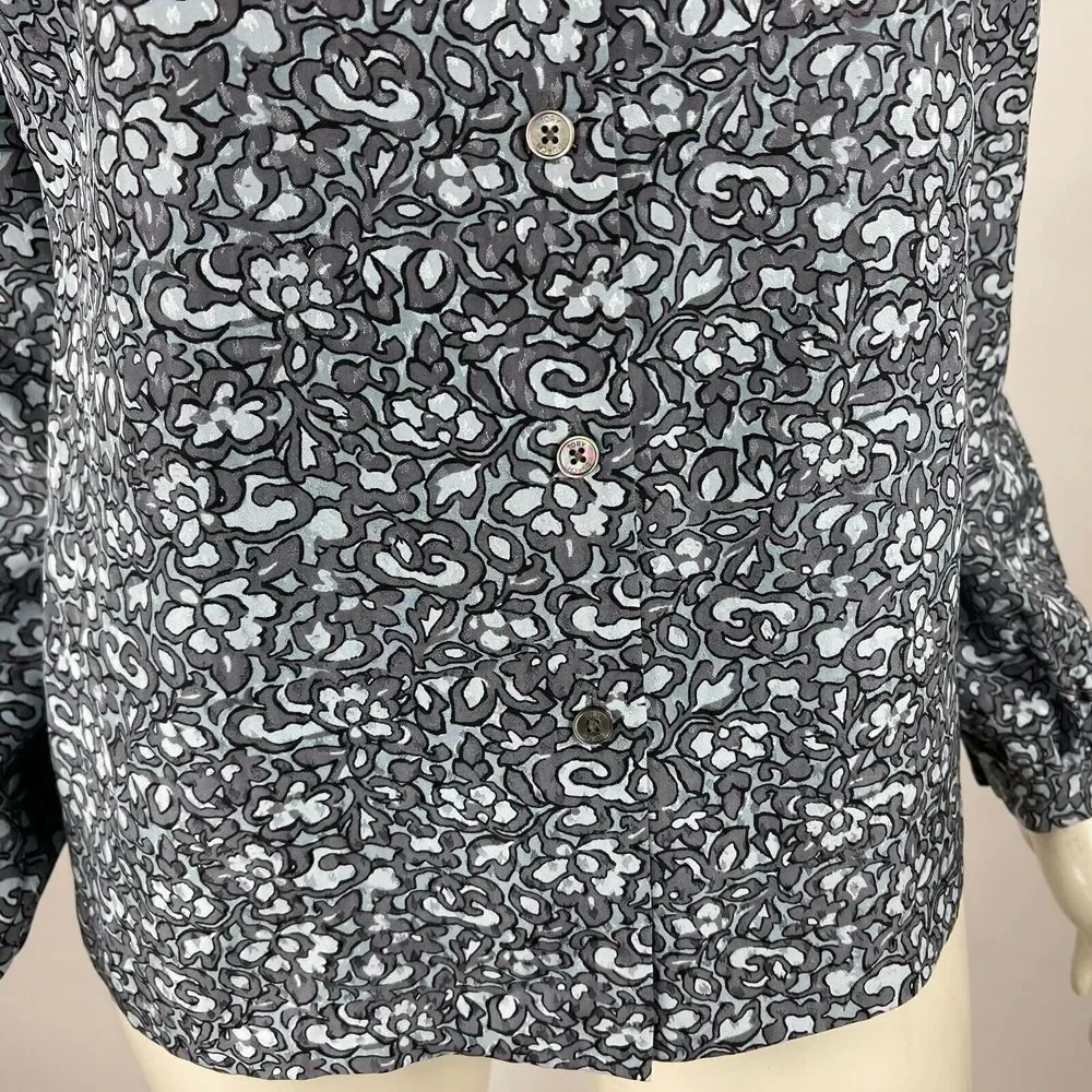 Tory Burch Silk‎ Nicki Bow Blouse Long Sleeve Button-Up Floral Top Shirt Women 0
